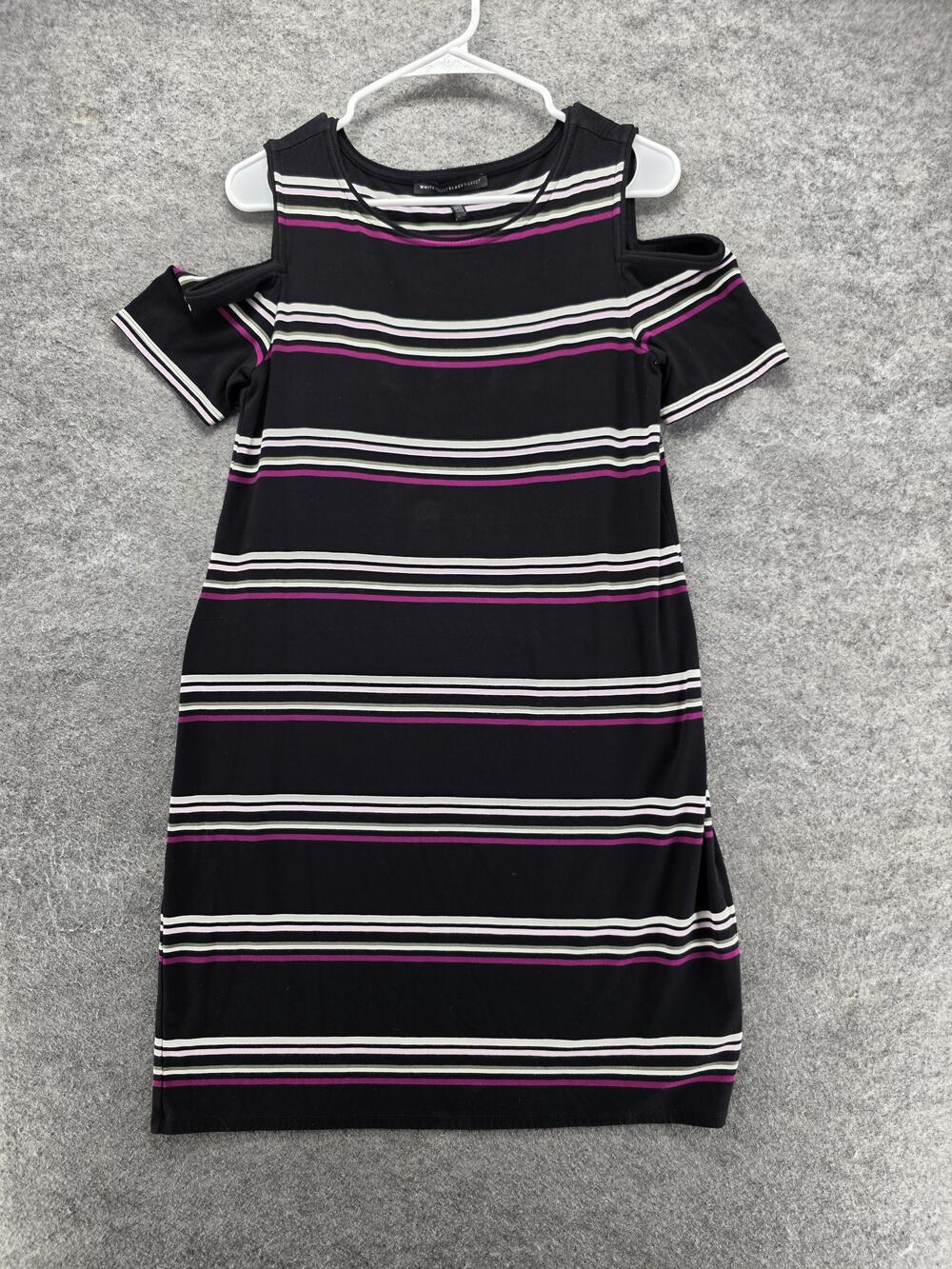 White House Black Market Dress Womens M Black Striped T-Shirt Cold Shoulder